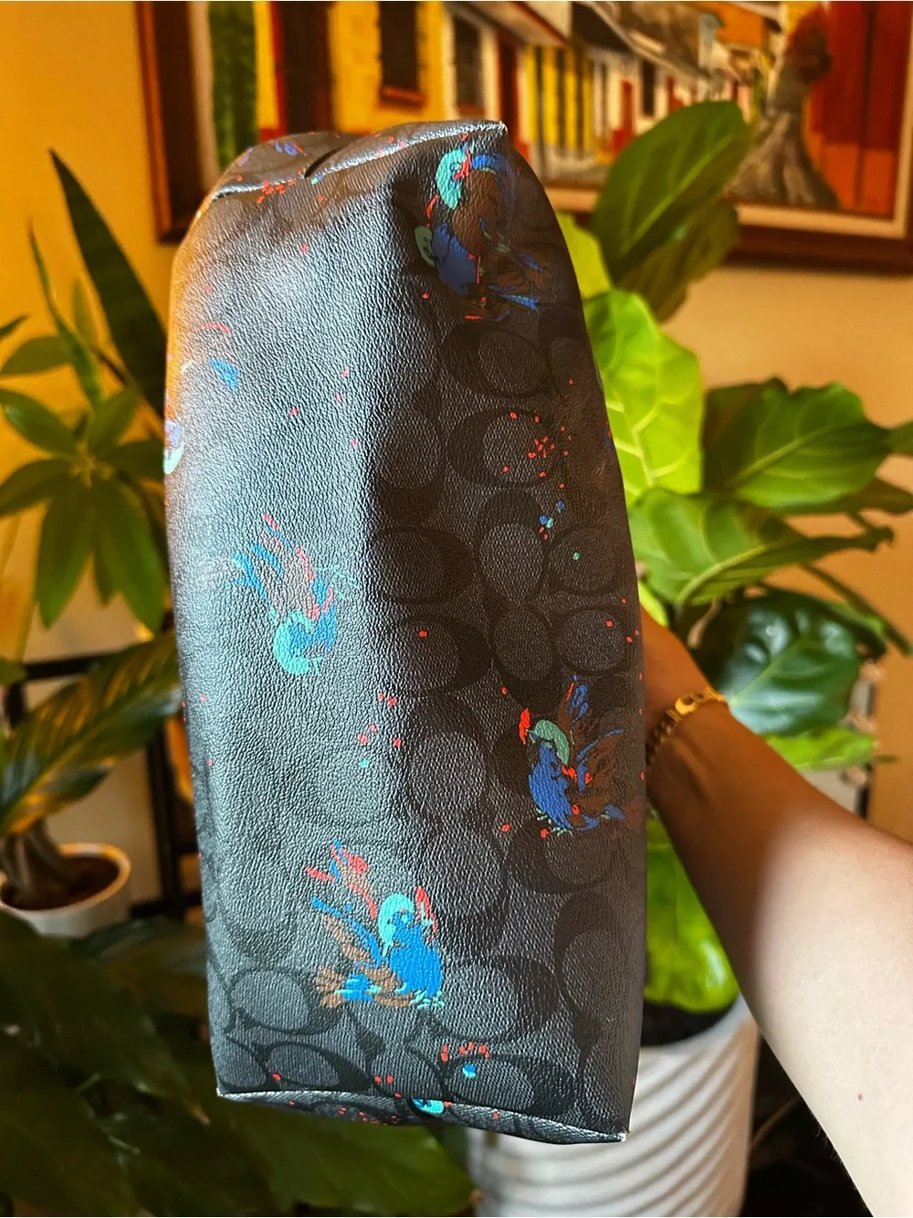 Authentic Coach Black Signature Tote with Blue Accent Floral Print